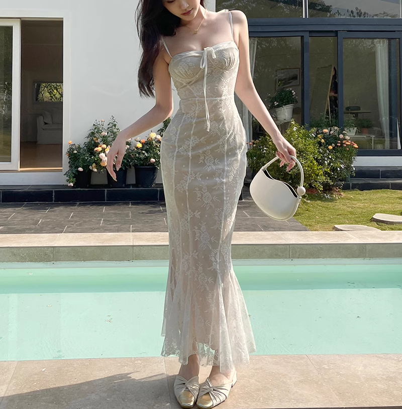 New Simple Holiday Floral Print Dress Sexy Spaghetti Strap Dress HZ1024