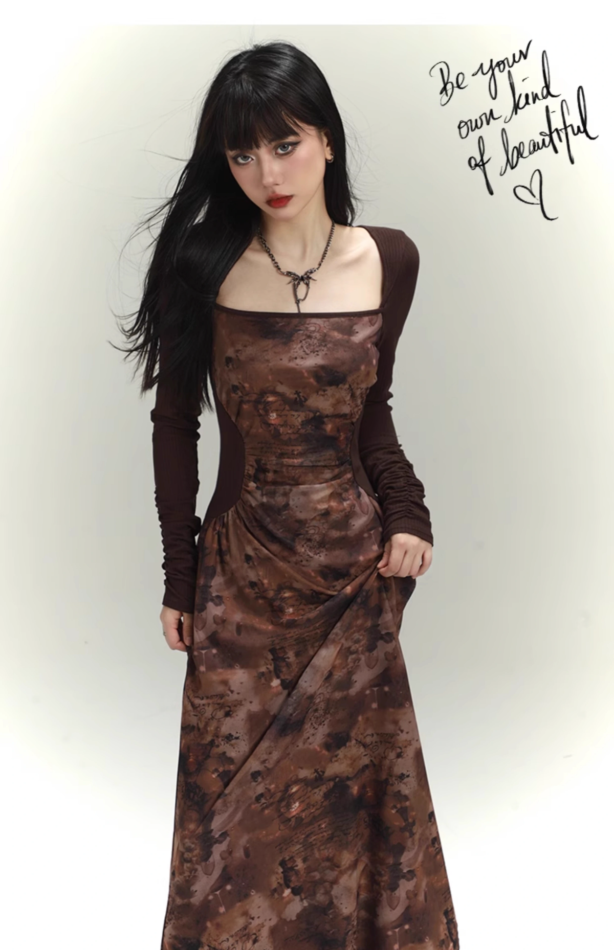 New Floral Pattern Design Women Long-sleeved Dress HZ1024