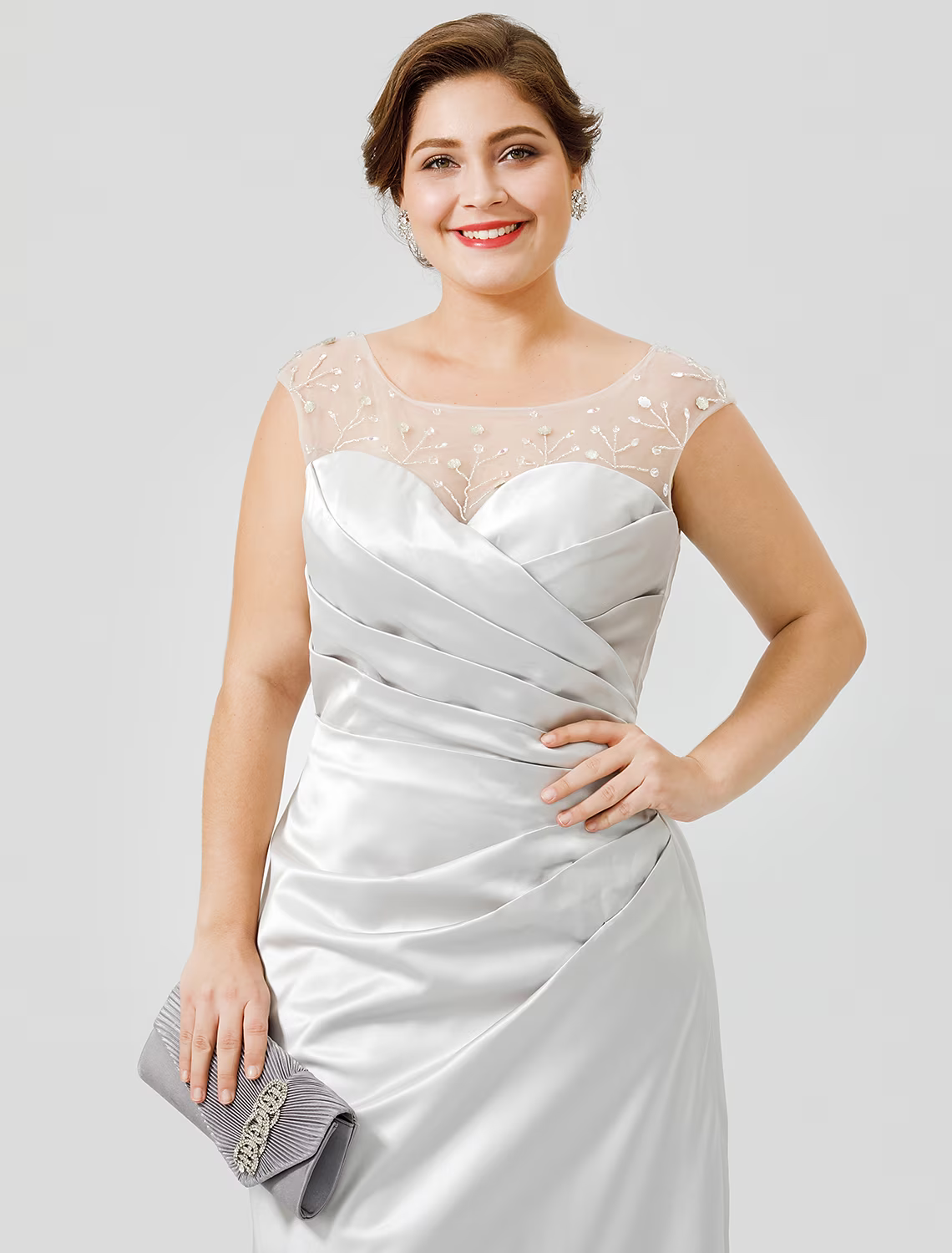 Mother of the Bride Dress Classic Timeless Elegant Luxurious Plus Size Floor Length Satin Sleeveless No with Pleats Crystal