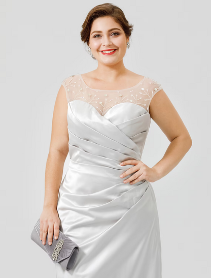 Mother of the Bride Dress Classic Timeless Elegant Luxurious Plus Size Floor Length Satin Sleeveless No with Pleats Crystal