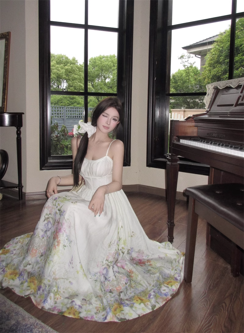 New Floral Design Simple Elegant Casual Spaghetti Strap Dress HZ1024