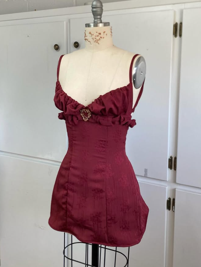 Vintage Burgundy Spaghetti Strap A-line Lace-up Short Party Dresses Homecoming Dresses, HZ1024