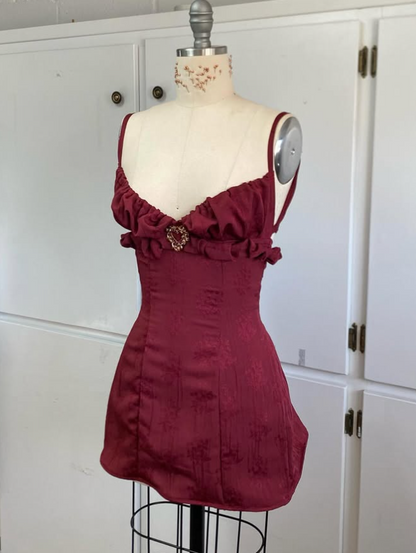 Vintage Burgundy Spaghetti Strap A-line Lace-up Short Party Dresses Homecoming Dresses, HZ1024