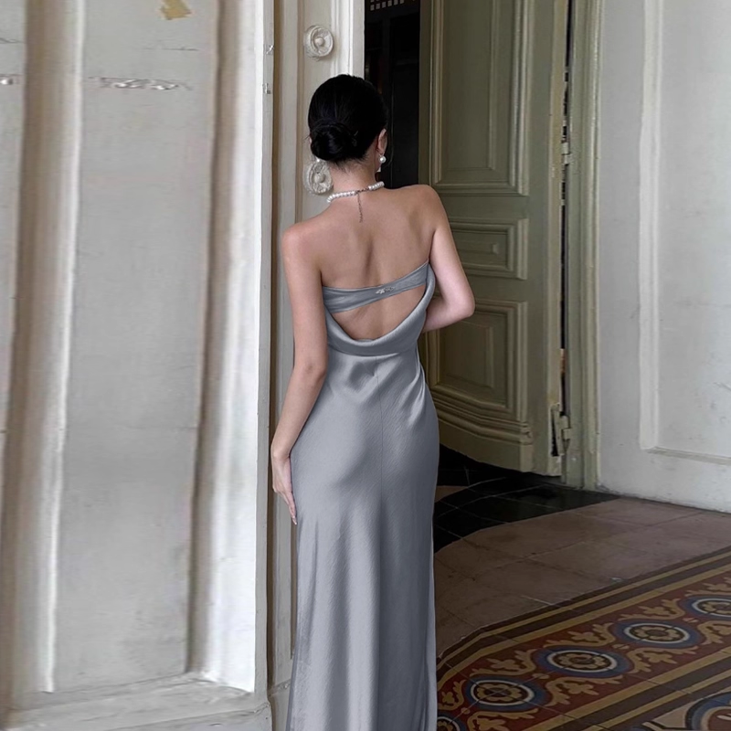 Enchanting Silvery Strapless Satin Mermaid Long Prom Dress Evening Dress HZ1024