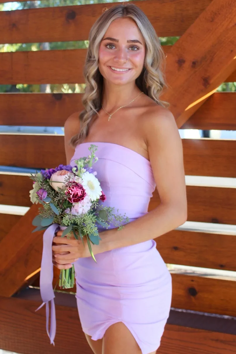 Simple Strapless Scoop Neck Satin Sleeveless Bodycon Homecoming Dress