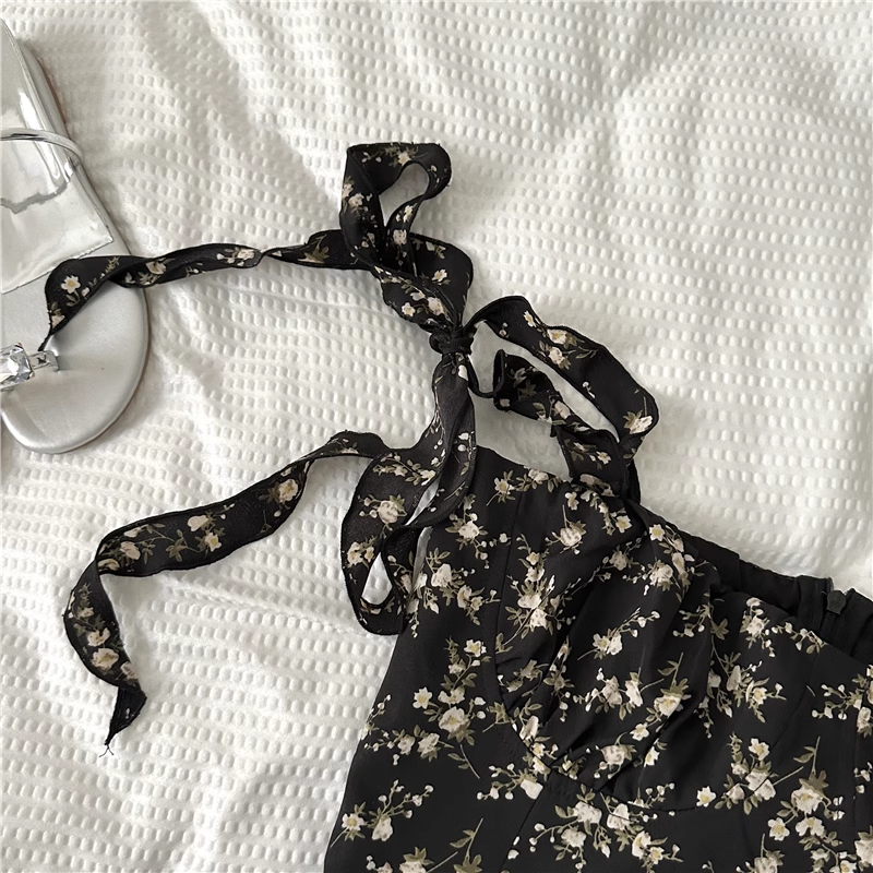 New Simple Floral Design A-line Sleeveless Spaghetti Strap Dress HZ1024