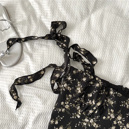New Simple Floral Design A-line Sleeveless Spaghetti Strap Dress HZ1024
