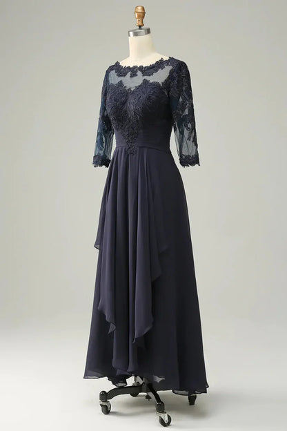 A-line Asymmetrical Mother of Bride Dress with Long Sleeves