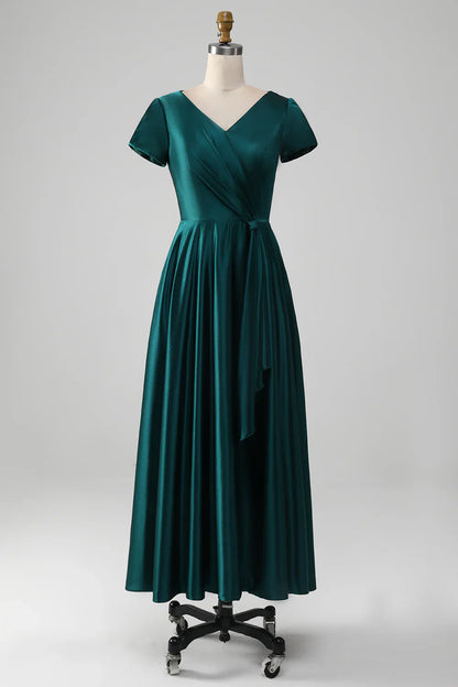 A-line V-neck Satin Mother of the Bride Dress