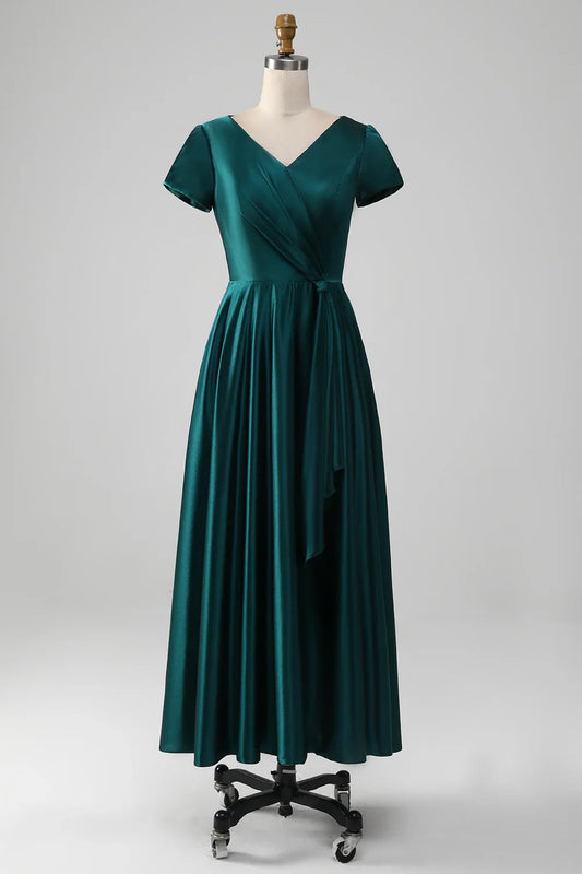 A-line V-neck Satin Mother of the Bride Dress