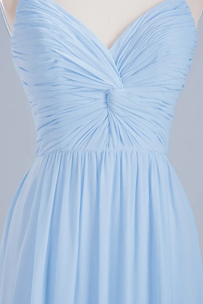 Long A-Line V-Neck Spaghetti Straps Floor-Length Chiffon Bridesmaid Dresses