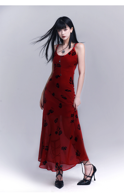 Simple Fashion Floral Pattern Design Spaghetti Strap Dress HZ1024