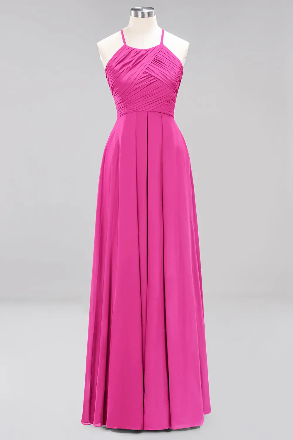 A-Line Halter Ruffles Floor-Length Chiffon Bridesmaid Dress