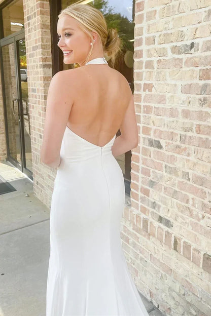 Halter Mermaid Long Wedding Dress with Slit