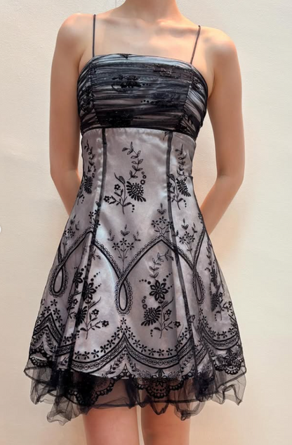 Chic Floral Spaghetti Strap A-line Chiffon Short Party Dresses Homecoming Dresses, HZ1024