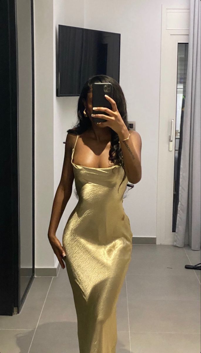 Mermaid Spaghetti Straps Long Prom Dress Gold Charming Evening Dress Black Girls Prom Dress cc401