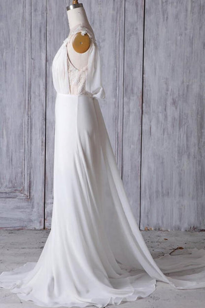 Affordable Ruffle Chiffon Sheath Wedding Dress V-Neck Sleeveless