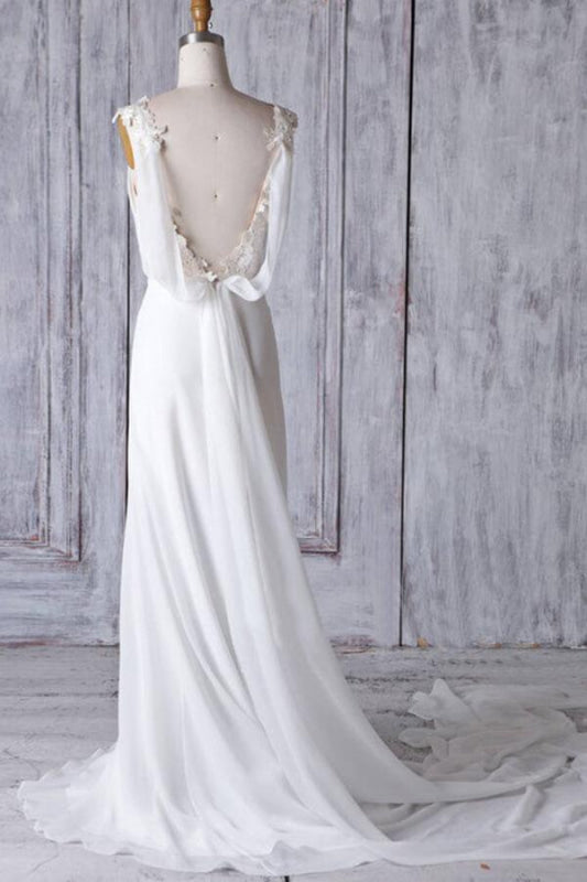Affordable Ruffle Chiffon Sheath Wedding Dress V-Neck Sleeveless