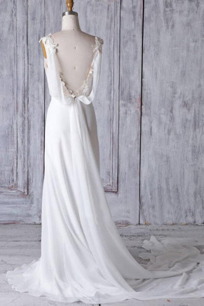 Affordable Ruffle Chiffon Sheath Wedding Dress V-Neck Sleeveless