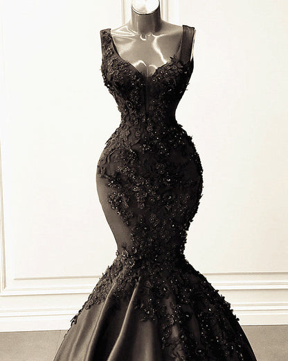 Mermaid Satin Spaghetti Straps Dress With 3D Flowers