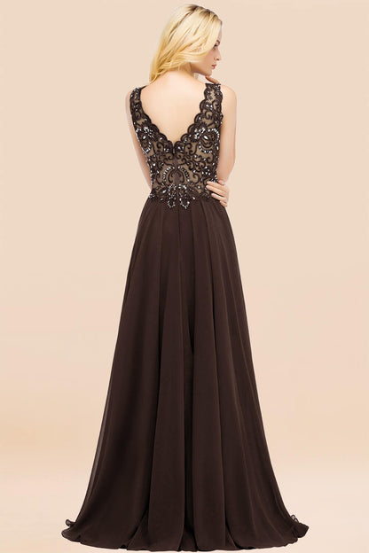 Elegant V-Neck Chiffon Aline Bridesmaid Dress Sleeveless Lace Beadings Wedding Guest Dress