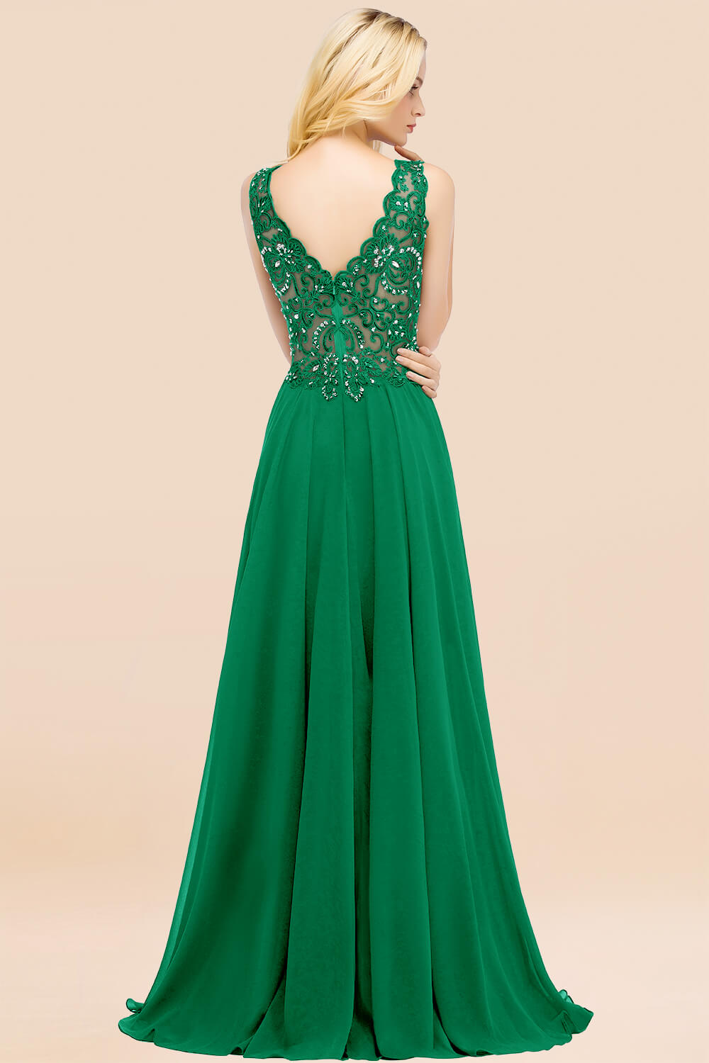Elegant V-Neck Chiffon Aline Bridesmaid Dress Sleeveless Lace Beadings Wedding Guest Dress