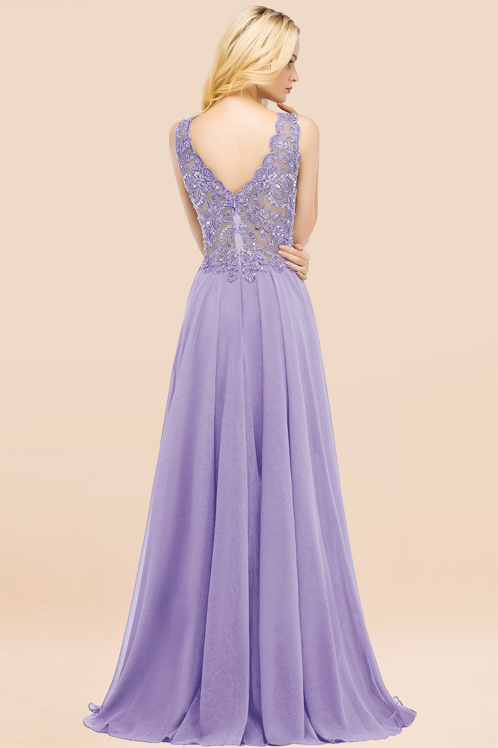 Elegant V-Neck Chiffon Aline Bridesmaid Dress Sleeveless Lace Beadings Wedding Guest Dress
