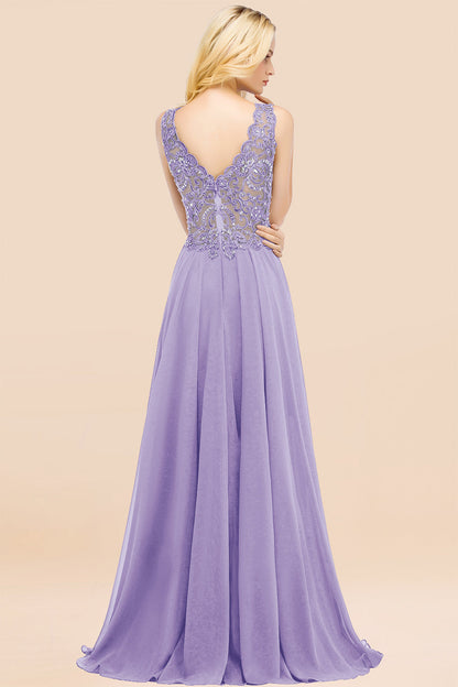 Elegant V-Neck Chiffon Aline Bridesmaid Dress Sleeveless Lace Beadings Wedding Guest Dress
