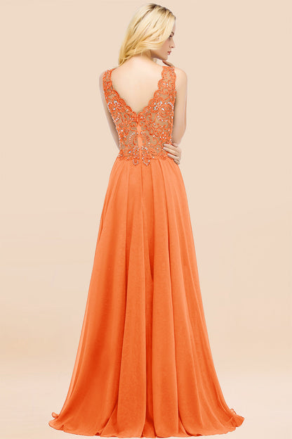 Elegant V-Neck Chiffon Aline Bridesmaid Dress Sleeveless Lace Beadings Wedding Guest Dress