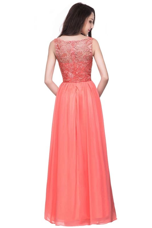 Amazing Jewel Neck Lace Chiffon Evening Dress Sleveless Floor Length Formal Dress