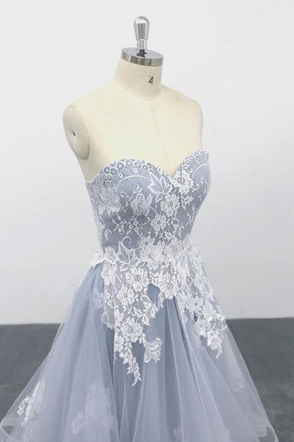 Amazing Strapless Lace Tulle A-line Wedding Dress