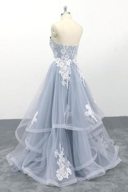 Amazing Strapless Lace Tulle A-line Wedding Dress