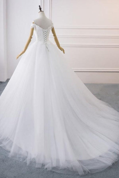 Amazing V-neck Lace Tulle Ball Gown Wedding Dress