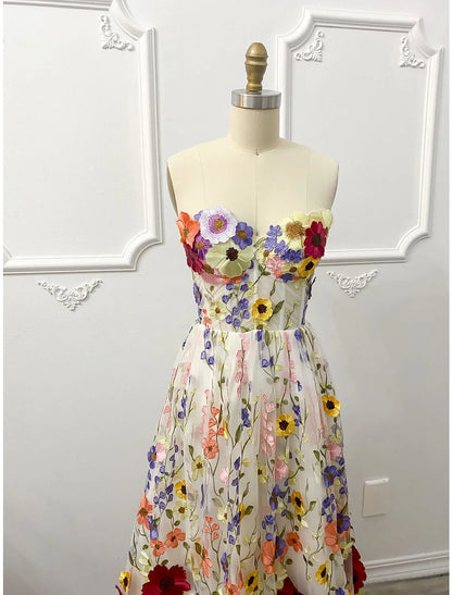 A-Line Wedding Guest Dresses Floral Dress Wedding Guest Floor Length Sleeveless Illusion Neck Wednesday Addams Family Cotton Backless with Embroidery Appliques