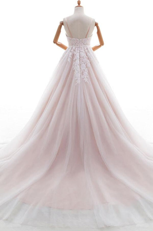 Appliques Spaghetti Strap A-line Wedding Dress