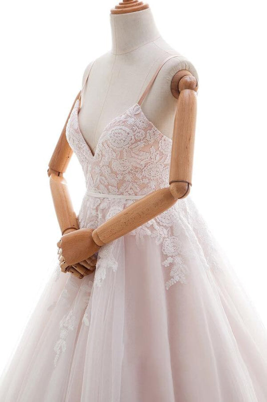 Appliques Spaghetti Strap A-line Wedding Dress