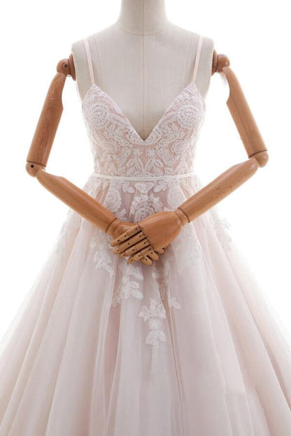 Appliques Spaghetti Strap A-line Wedding Dress