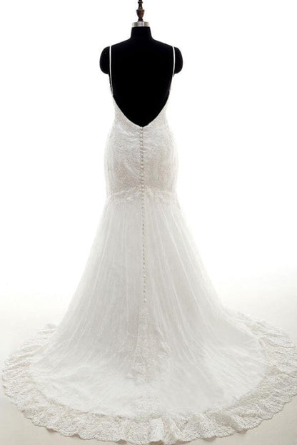 Appliques Spaghetti Strap Mermaid Wedding Dress