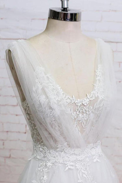 Appliques Tulle Ruffle A-line Wedding Dress
