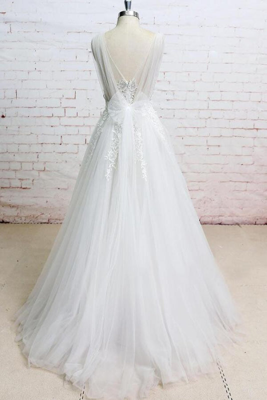 Appliques Tulle Ruffle A-line Wedding Dress