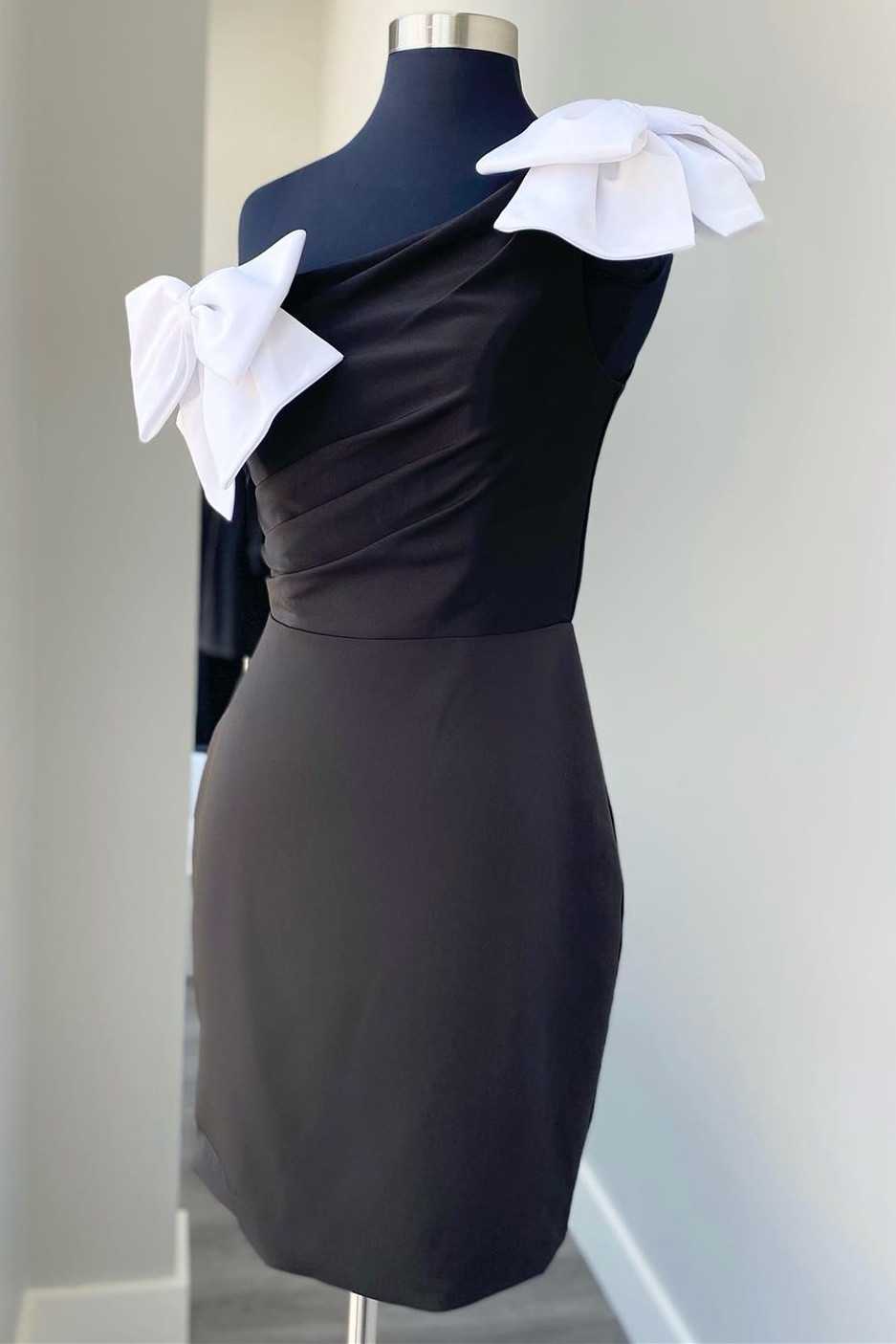 Blue One-Shoulder Bodycon Short Party Dress with Bows