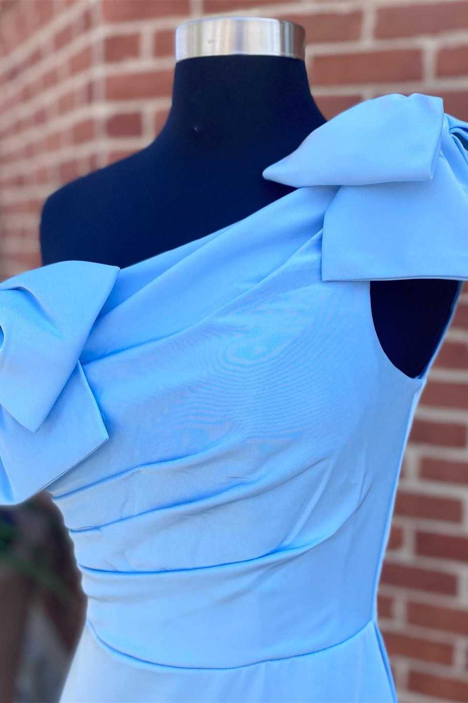 Blue One-Shoulder Bodycon Short Party Dress with Bows