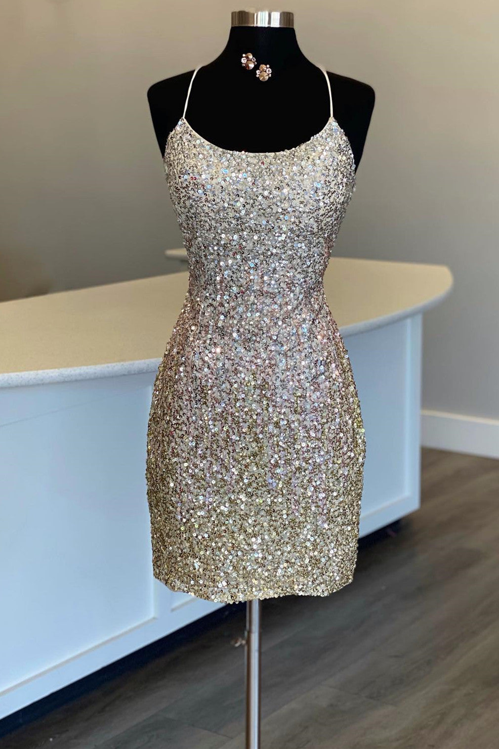 Hot Pink Sequin Lace-Up Mini Cocktail Dress