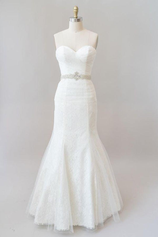 Awesome Ruffle Strapless Lace Sheath Wedding Dress