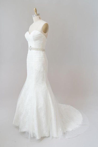 Awesome Ruffle Strapless Lace Sheath Wedding Dress