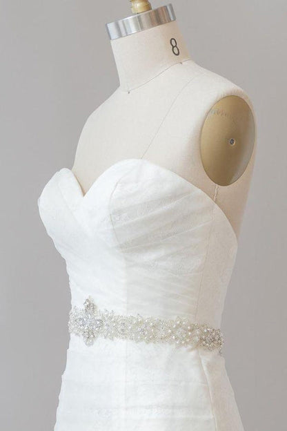 Awesome Ruffle Strapless Lace Sheath Wedding Dress