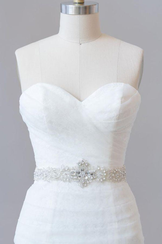 Awesome Ruffle Strapless Lace Sheath Wedding Dress