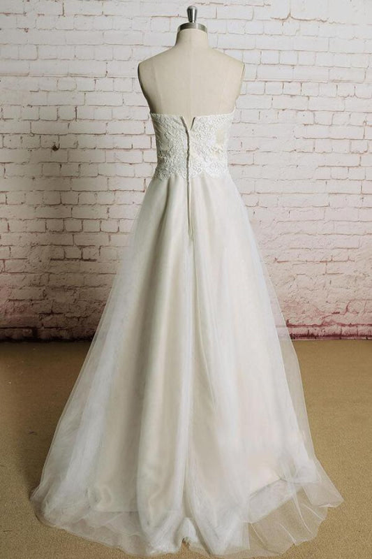 Awesome Strapless Lace Tulle A-line Wedding Dress