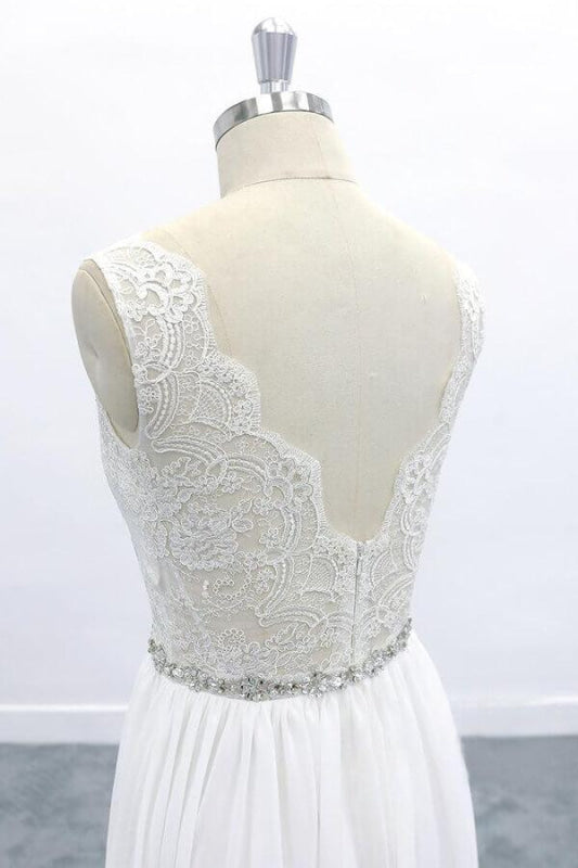 Awesome V-neck A-line Lace Chiffon Wedding Dress
