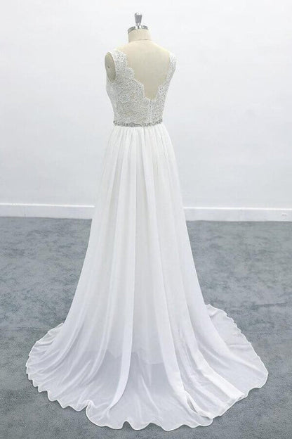 Awesome V-neck A-line Lace Chiffon Wedding Dress